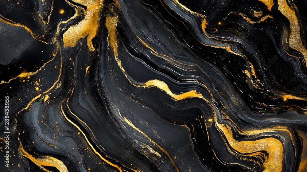 Poster Mesmerizing Golden Marble Background with Abstract Fluid Patterns and Shiny Textured Designs  This luxurious and elegant image features a captivating blend of black gold and organic shapes