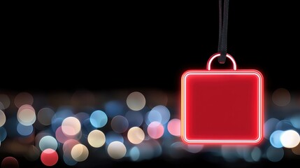 Floating Digital Price Tag with a Sleek Glow on a Dark Background and Blurry Lights