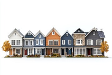 Colorful Row of Townhouses Suburban Dream Homes Autumn Landscape