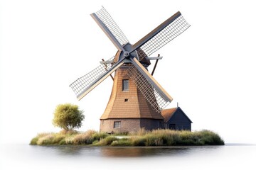 Picturesque Dutch Windmill by Canal Traditional Architecture Rural Landscape