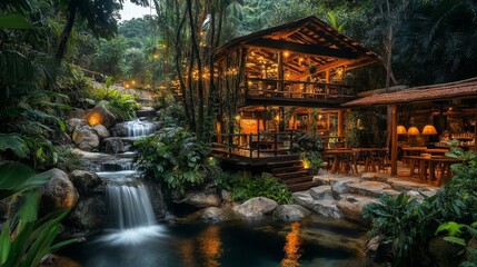 Fototapeta premium Enchanted Rainforest Restaurant - A Tropical Paradise