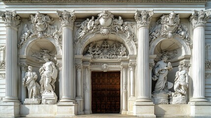 Obraz premium Ornate stone facade grand entrance classical sculptures