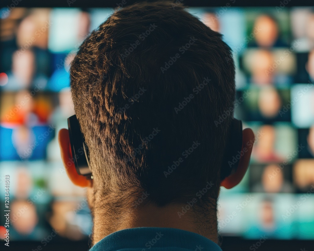 Poster High-Tech Surveillance Workspace Security Pro Monitors on Multiscreen Station with Headset Cutting-Edge Tech in Control Rooms for Enhanced Operational Efficiency