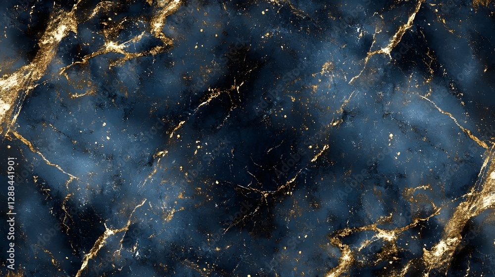 Poster Mesmerizing marble texture featuring an intricate web of geometric patterns accentuated by shimmering golden streaks and a moody sophisticated color palette