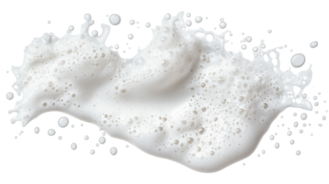 Dynamic white foam splash on transparent background png format clean design concept