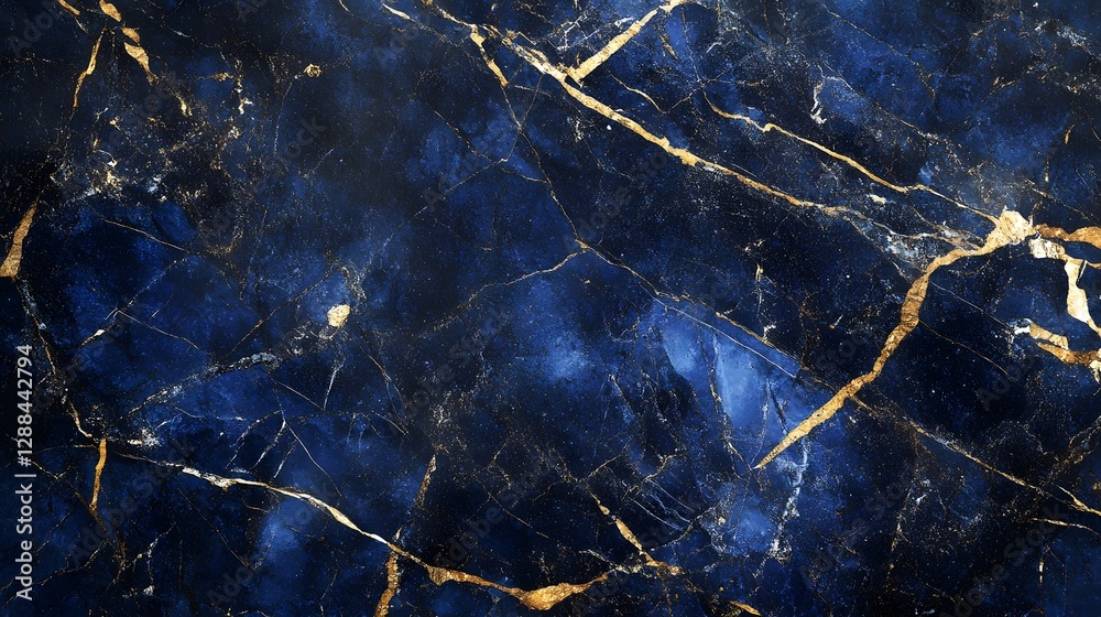 Poster mesmerizing marble texture with golden veins and cracked patterns on dark blue background luxurious 