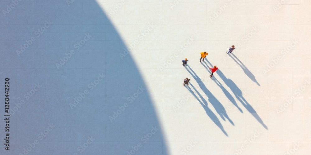 Poster Minimalist Networking in Modern Architecture Aerial View of Professionals with Business Cards - Enhancing Visual Marketing for Urban Corporate Spaces