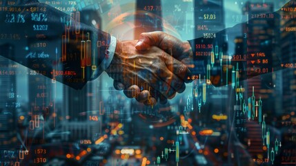 Business handshake with financial background.