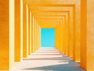 Vibrant Architectural Walkway Bold Yellow Archway on Minimalist Urban Landscape - Contemporary Design Content for Real Estate and Creative Marketing Solutions