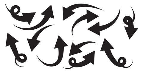 Hand drawn arrows collection Set simple flat arrows isolated on white background. Arrow mark icons and arrow paint. Stock vector