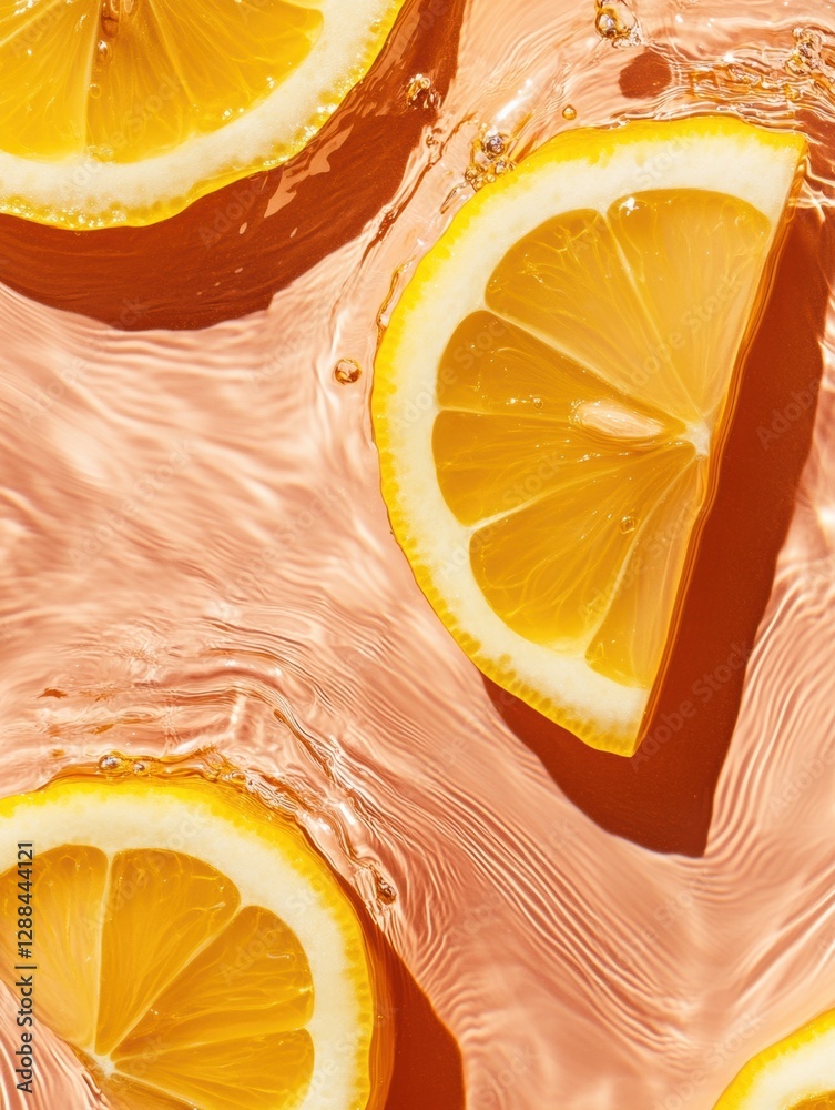 Poster citrus splash dessert visuals dynamic lemon slices in rippling water art for vibrant food branding a