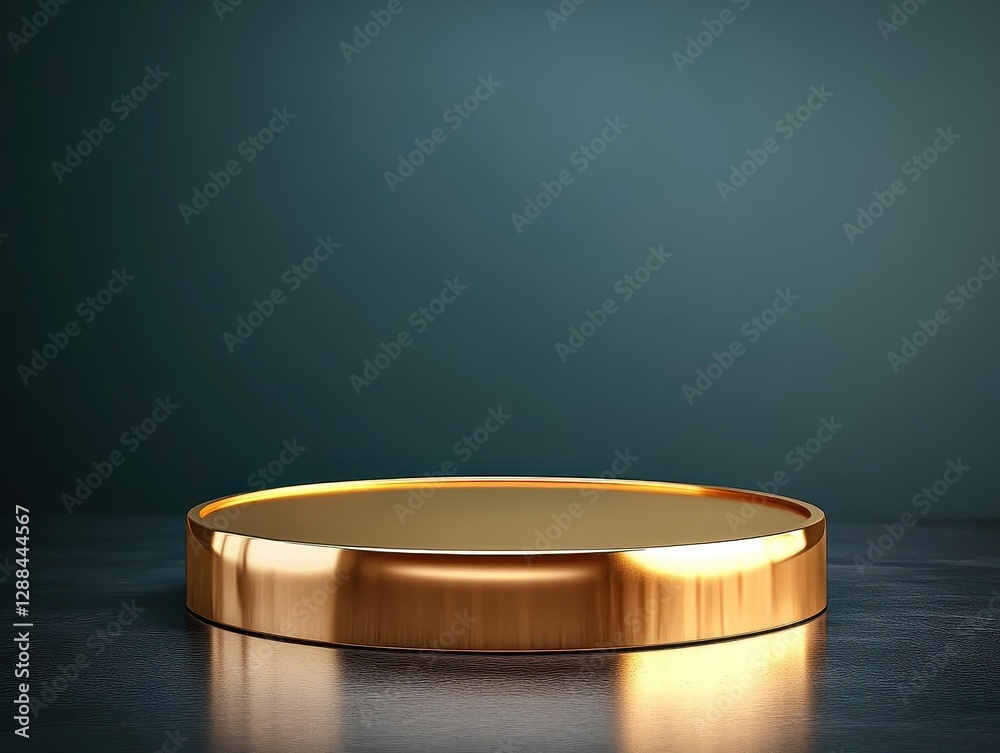 Poster 3D rendering of a golden podium pedestal with a dark background for product presentation