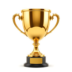Shiny gold trophy cup isolated on white background
