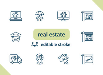 Real estate icons. House, buildings, home vector icon set
