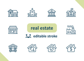 Real estate icons. House, buildings, home vector icon set