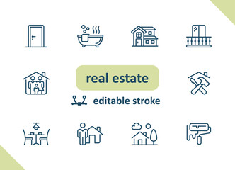 Real estate icons. House, buildings, home vector icon set