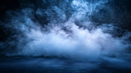 Fototapeta premium Smoky dark studio scene with blue haze