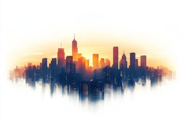 Fototapeta premium Stunning Cityscape Silhouette at Sunset Urban Skyline Panorama Modern City Architecture