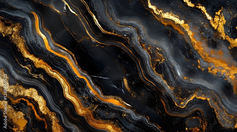 Poster Mesmerizing marble texture with swirling gold and dark patterns creates a captivating luxurious and sophisticated aesthetic