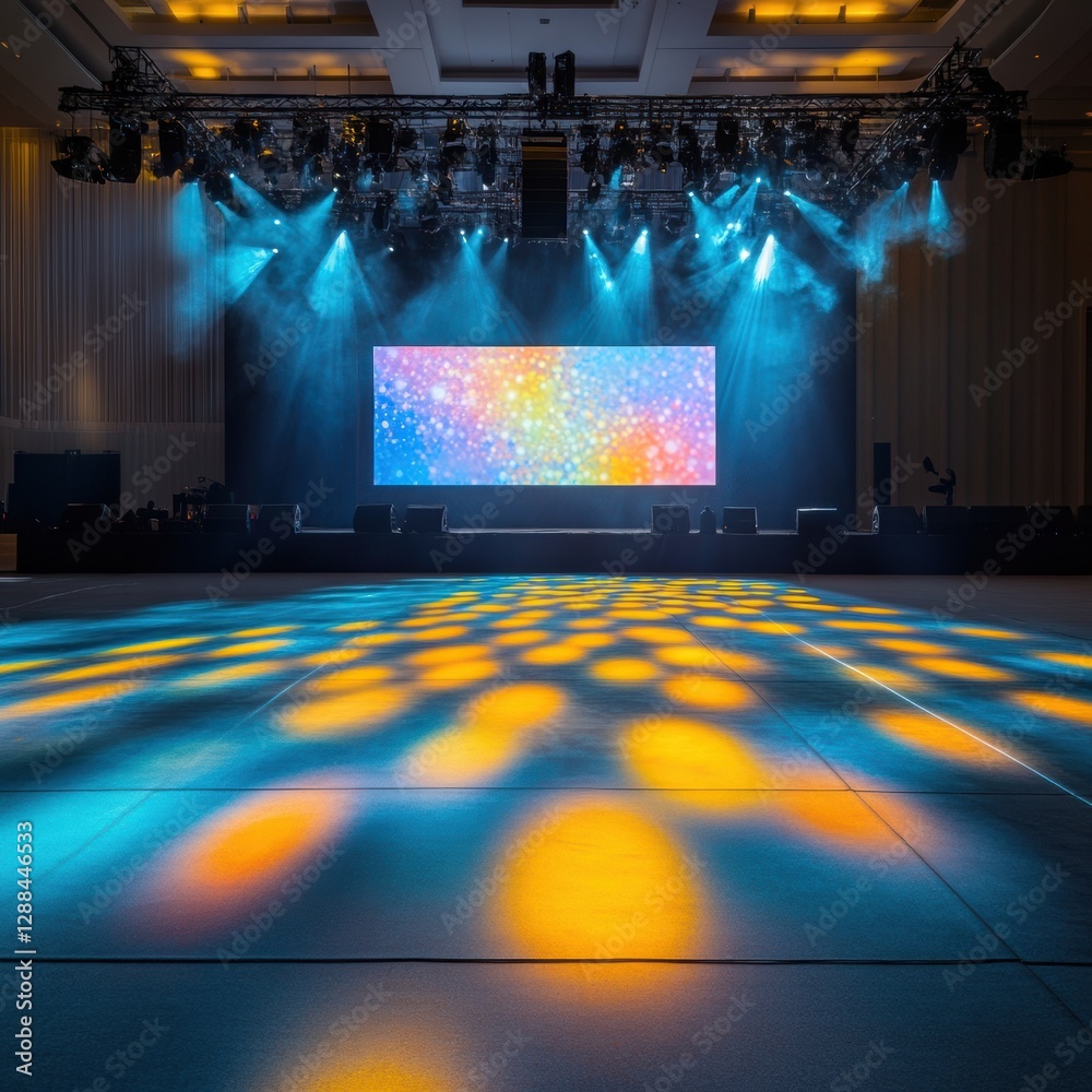 Fototapete Contemporary Event Stage Design Dynamic LED Screen with Advanced Audio-Visual Equipment - Enhancing Business Conventions and Professional Presentations in Modern Venues