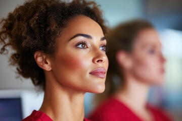Obraz premium Candid Healthcare Moments Natural Light Documentary-Style Nurse and Receptionist in Busy Hospital - Empowering Patient Care and Modern Healthcare Marketing