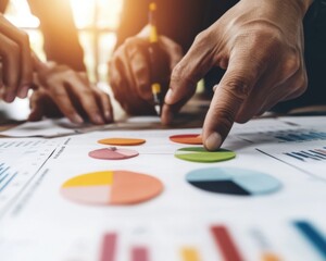 Innovative Team Strategy Business Planning Graphs and Data Analysis on Sleek Conference Table - Collaborative Decision-Making for Modern Corporate Success