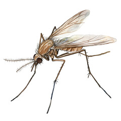 Watercolor art of mosquito isolated on transparency background, showcasing intricate details and natural colors. This illustration captures delicate features of insect beautifully