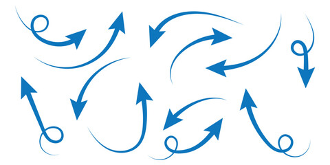 Hand drawn arrows collection Set simple flat arrows isolated on white background. Arrow mark icons and arrow paint. Stock vector