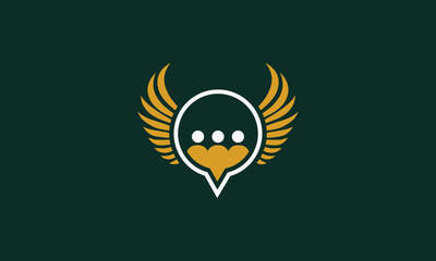 Text bubble with wings community logo design