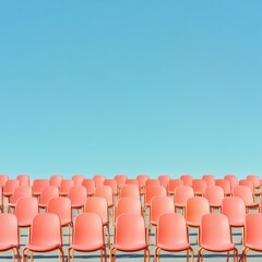 Obraz premium Modern Event Seating Design Vibrant Upholstered Chairs on Tiered Riser - Dynamic Entertainment Venue Layout and Audience Engagement Strategy