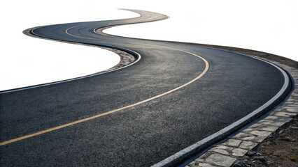 Curving Asphalt Road Aerial View, S-Curve Composition, Isolated Background, Transportation Concept Road, Asphalt