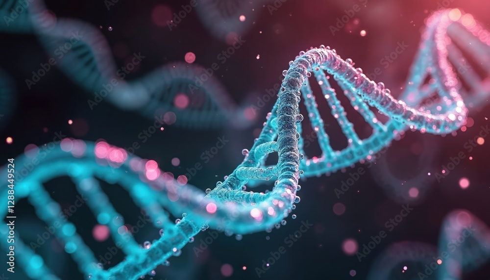 Poster closeup of cell dna molecular structure with science, medicine concepts. blue deoxyribonucleic acid 