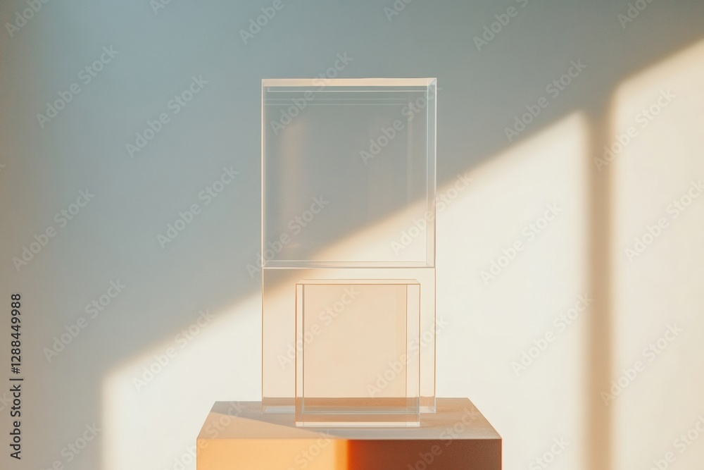 Poster Minimalist Holographic Display Layered Transparent Screens in Sunlit Workspace - Digital Innovation for Tech-Driven Offices and Future-Ready Design