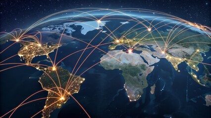 Global Network Earth at Night, Interconnected World, Digital Connections, Global Communication Global connectivity, Network visualization