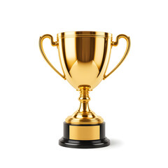 Shiny gold trophy cup isolated on white background