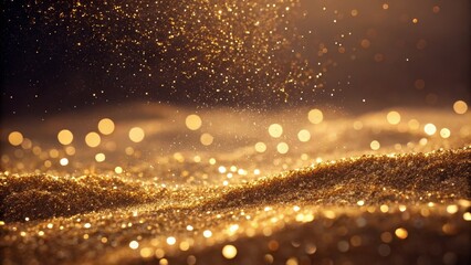 Golden Glitter Texture Bokeh Lights and Sparkling Dust, Abstract Background Gold, Sparkle