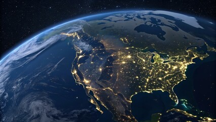 Night Lights of North America Earth's Urban Glow, Satellite View, Composition, Planet Earth Earth Observation, Night Imagery