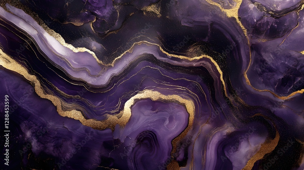 Poster mesmerizing swirls of luxurious purple and gold marble texture abstract digital artwork with captiva