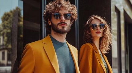 Chic Business Attire with Sunglasses in Urban Setting 