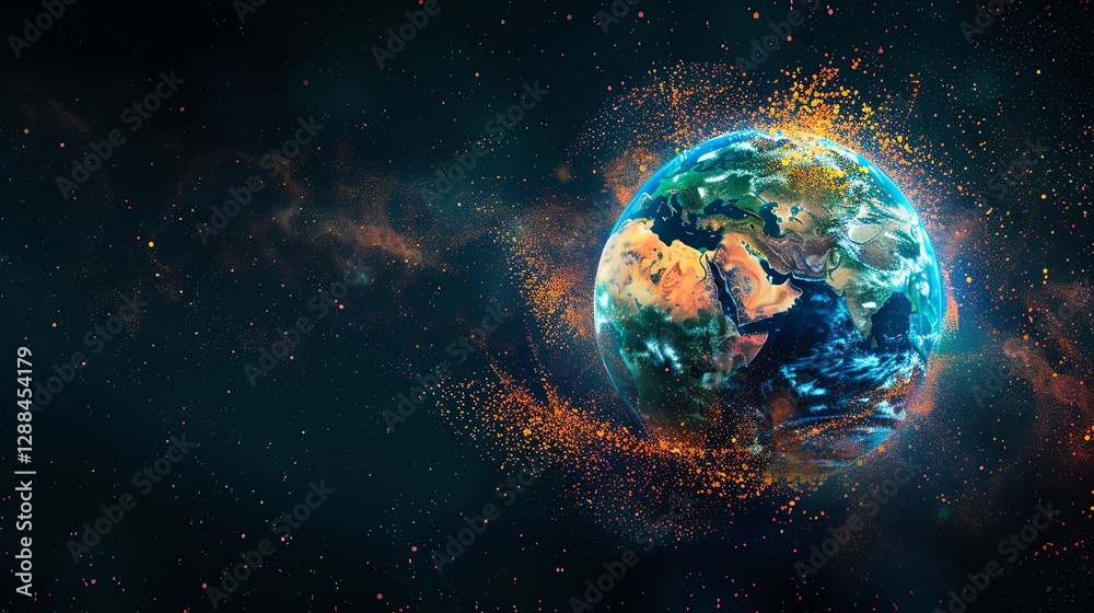 Canvas Prints a digital rendering of the earth surrounded by swirling orange light.