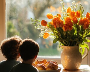 Spring Serenity in Scandinavian Style Cozy Mothering Sunday Brunch with Rustic Ceramics and Seasonal Blooms - Family Bonding for Modern Home Decor and Hospitality Industry