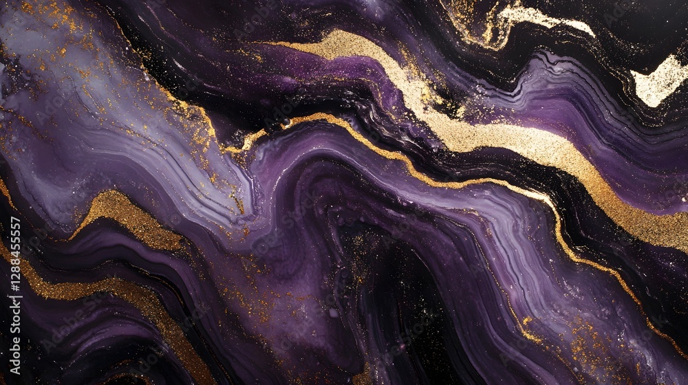 Poster Mesmerizing Vibrant Swirling Abstract Art Texture with Shimmering Luxury Violet and Gold Tones  Captivating dynamic fluid pattern with an ethereal surreal and conceptual design