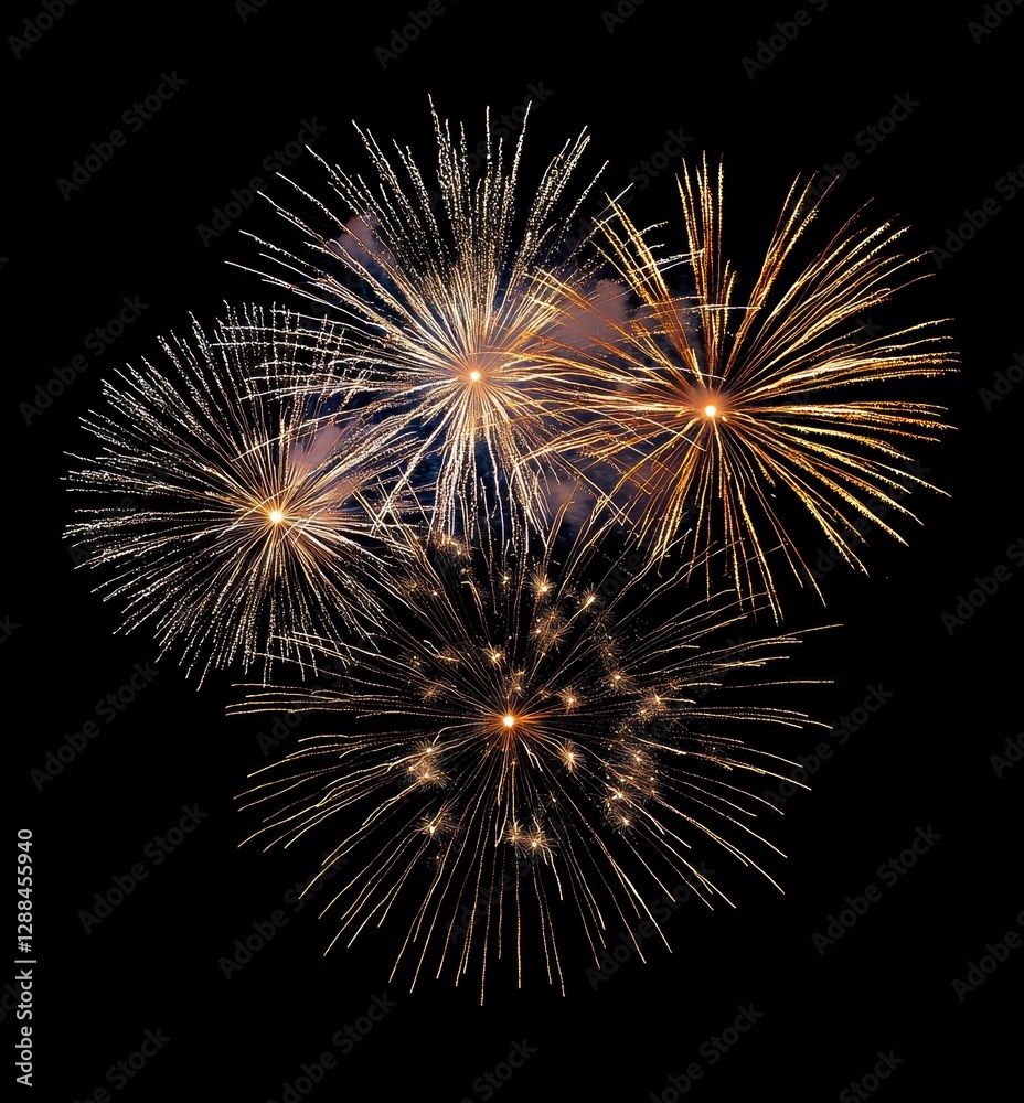 Poster fireworks exploding in the night sky, creating a festive atmosphere