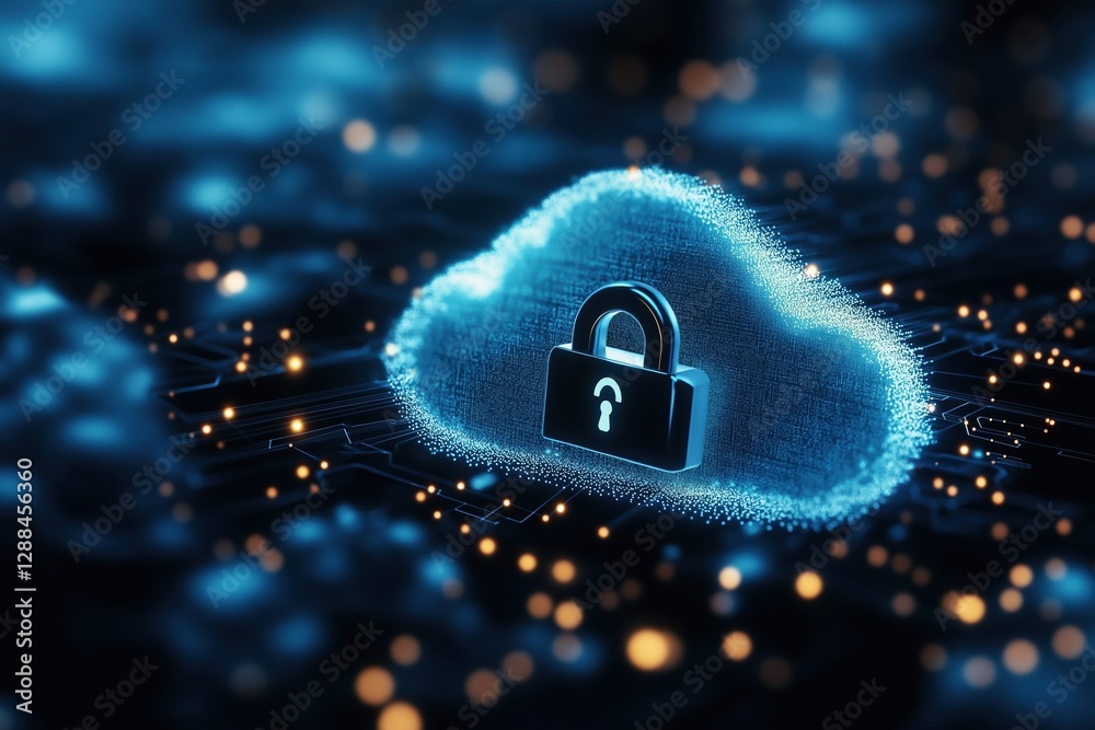 Poster intricate lock mechanism embedded in cloud formation for enhanced security concepts