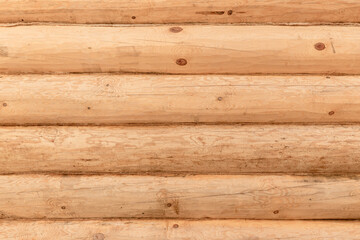 Obraz premium New Horizontal Wooden Log Wall With Natural Knots