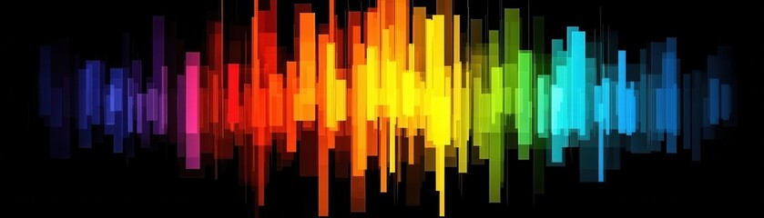Obraz premium A vibrant visual representation of sound waves in a rainbow spectrum against a black background, highlighting the beauty of audio frequencies.