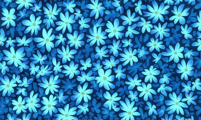 Cute simple white, blue and lilac spring - summer flowers on a bright blue background. Abstract multicolored floral seamless pattern. Home textile, fabric textile design concept.