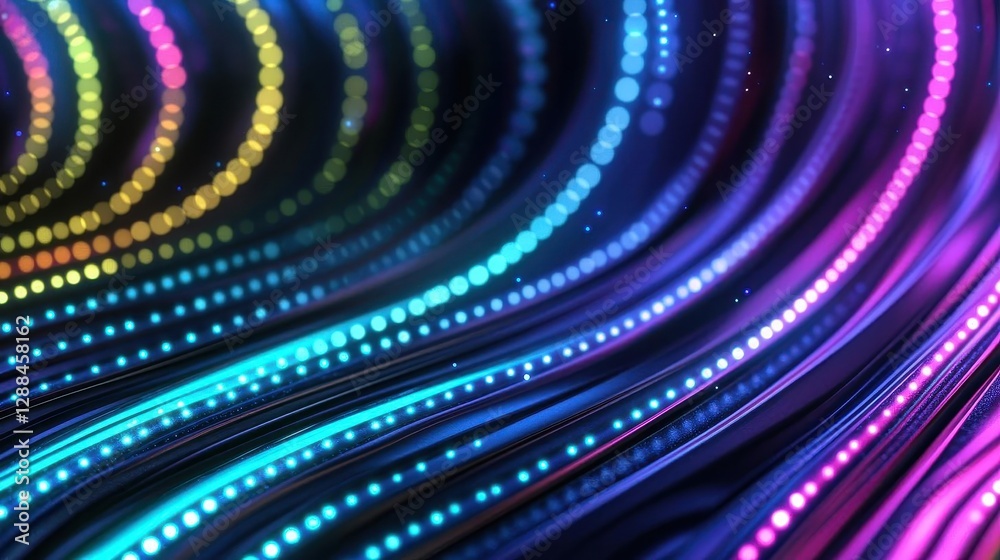 Poster Abstract background with colorful light lines and glowing dots in dark blue
