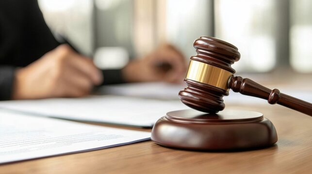 A legal-focused estate planning composition featuring a gavel, financial contracts, and a well-dressed attorney explaining trust laws to a client, captured in a professional and detailed scene