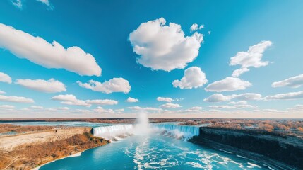 Fototapeta premium Modern Eco-Aesthetic Niagara Falls Runs Dry Day From Above - Capturing Raw Landscape Textures for Sustainable Tourism and Environmental Awareness Campaigns